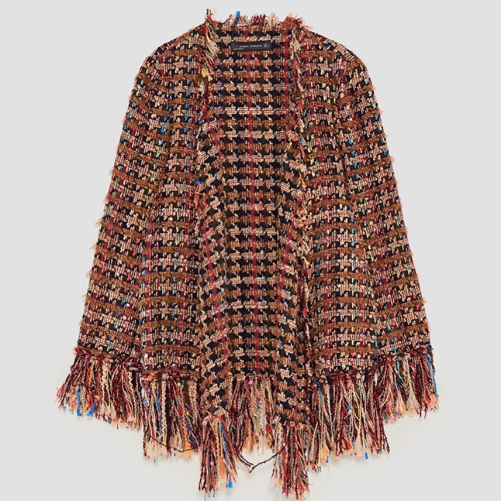 Zara colorful fringe tweed jacket